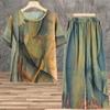 Women Suit 2PC Set Cotton T-shirt and Pants Cotton Oversize Loose Casual Summer Suit Two Pieces Top Pants