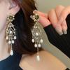Flower Pearl Water Drop Fringed Earrings Medieval Vintage Court Style Earrings Light Luxury Temperament Earrings