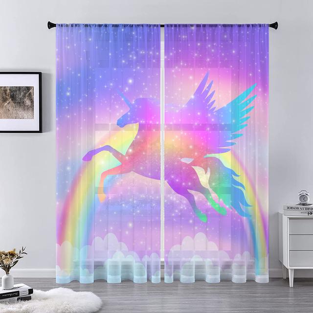 Тюлевая занавеска с мультяшным единорогом для гостиной, спальни, Декор, Звезда, Цветочная Радуга, прозрачные шторы для комнаты, кухни, обработка окна