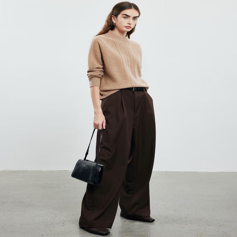 PALUOPO Women's Mock Neck Pure Cashmere Wheat Jacquard Sweater