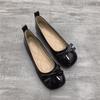 2025 Spring and Summer New Korean Version Bow Single Shoes Women's Flat Bottom Square Head Shallow Mouth Doudou Shoes Soft Sole Mary Jane Shoes