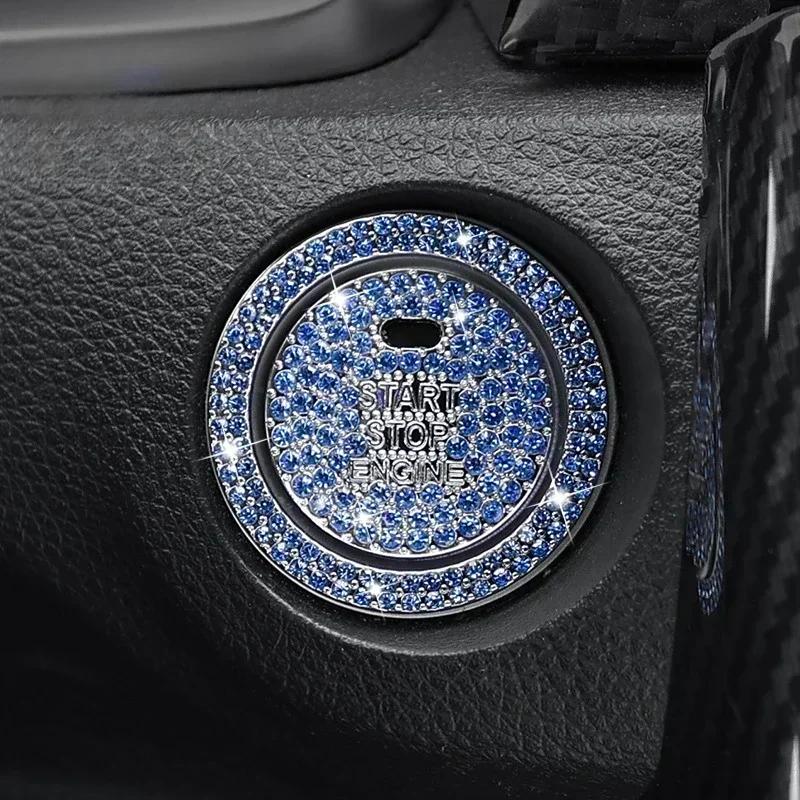Car One-click Start Button Interior Engine Ignition Start Stop Button Protective Cover Crystal Decoration Car Accessories amagi