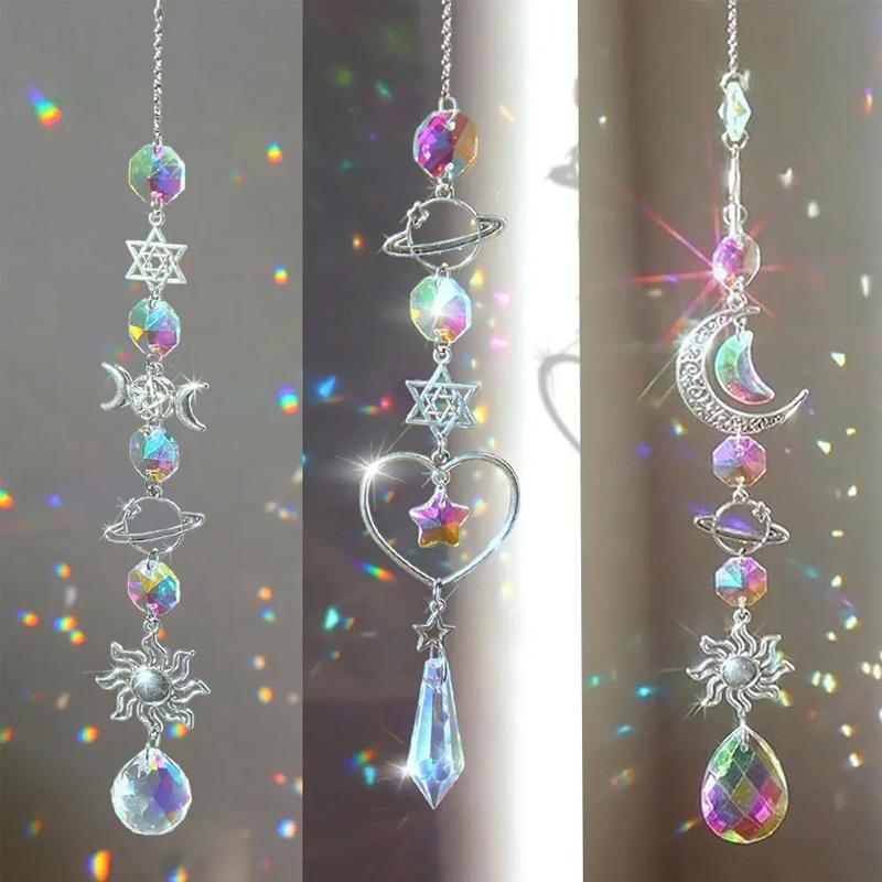 Crystal Wind Chime Rainbow Maker Sun Catcher Star Moon Sun Shape Home Garden Courtyard Hanging Wind Chime Festival Decoration