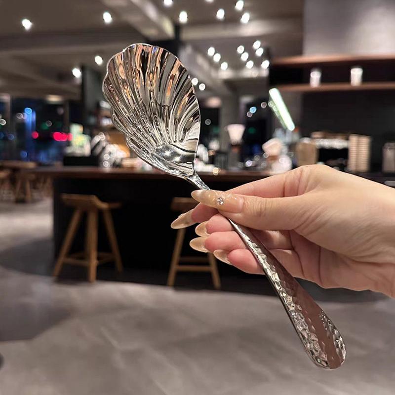 Ложка из нержавеющей стали в форме ракушки с длинной ручкой, половник, ресторанная десертная ложка, ложки для мороженого, кухонные принадлежности, инструмент
