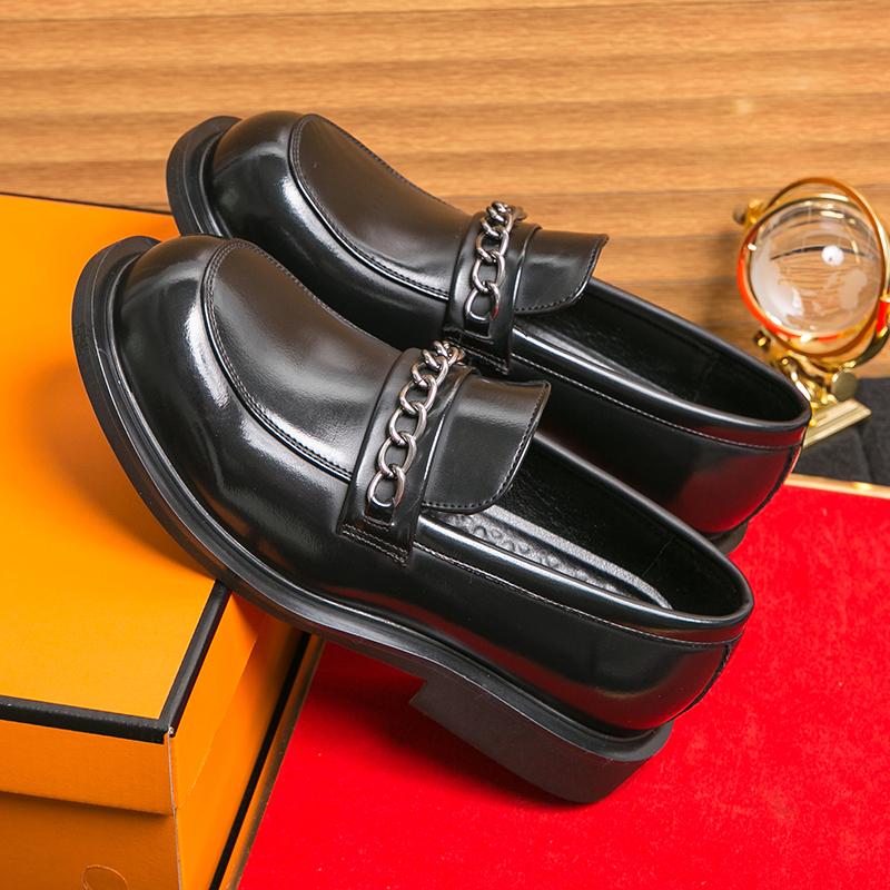 Men Fashion Le Fu Shoes Black Brown Big Head Thick soled Leather Shoes British Business Office Dress Shoes Sizes 38-46 Men Shoes