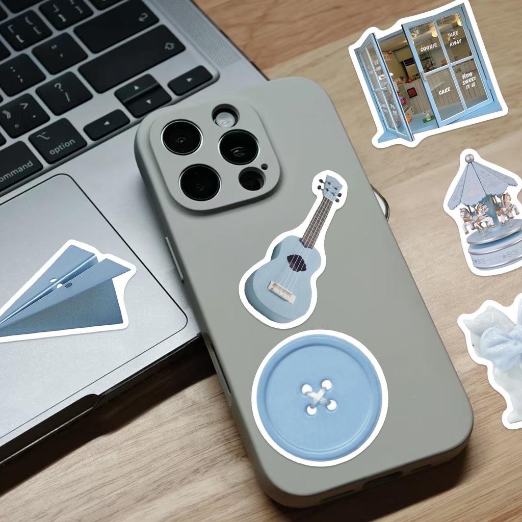 50Pcs/Set Baby Blue . Coastal Aesthetic Stickers DIY Fashion Waterproof Doodle Decals Stickers