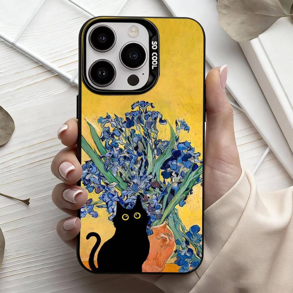 M-Матисс Моне Черная кошка Забавное искусство Чехол для телефона для iPhone17,16,15,14,13,12,11 Plus,Pro Max Черный Конфетный серебристый чехол для телефона