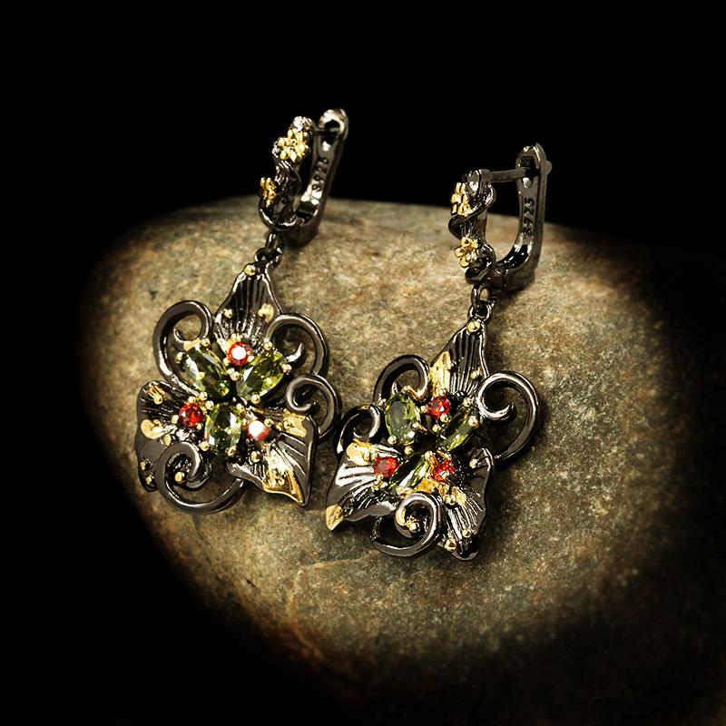 Элегантные серьги с двойными цветами, серьги с цветными цирконами, ювелирные украшения для вечеринки, итальянская роскошь, ювелирные изделия из серебра 925 пробы, серьги