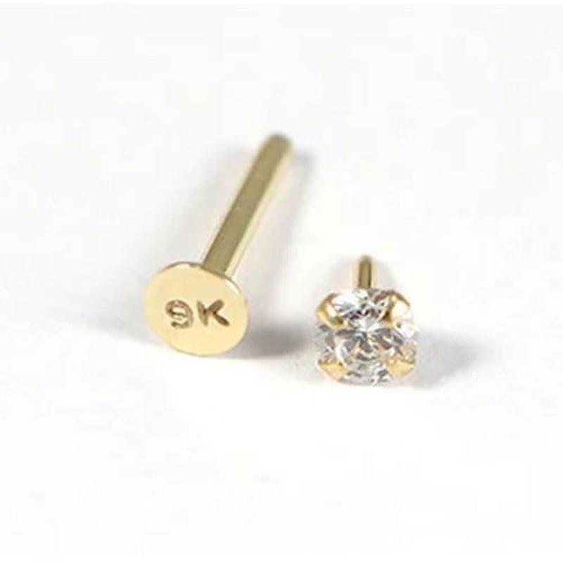 KODY PIERCING Набор для пирсинга губы из полого золота 9 карат с цирконом CZ, круглый, 2,0 мм, длина 8,0 мм