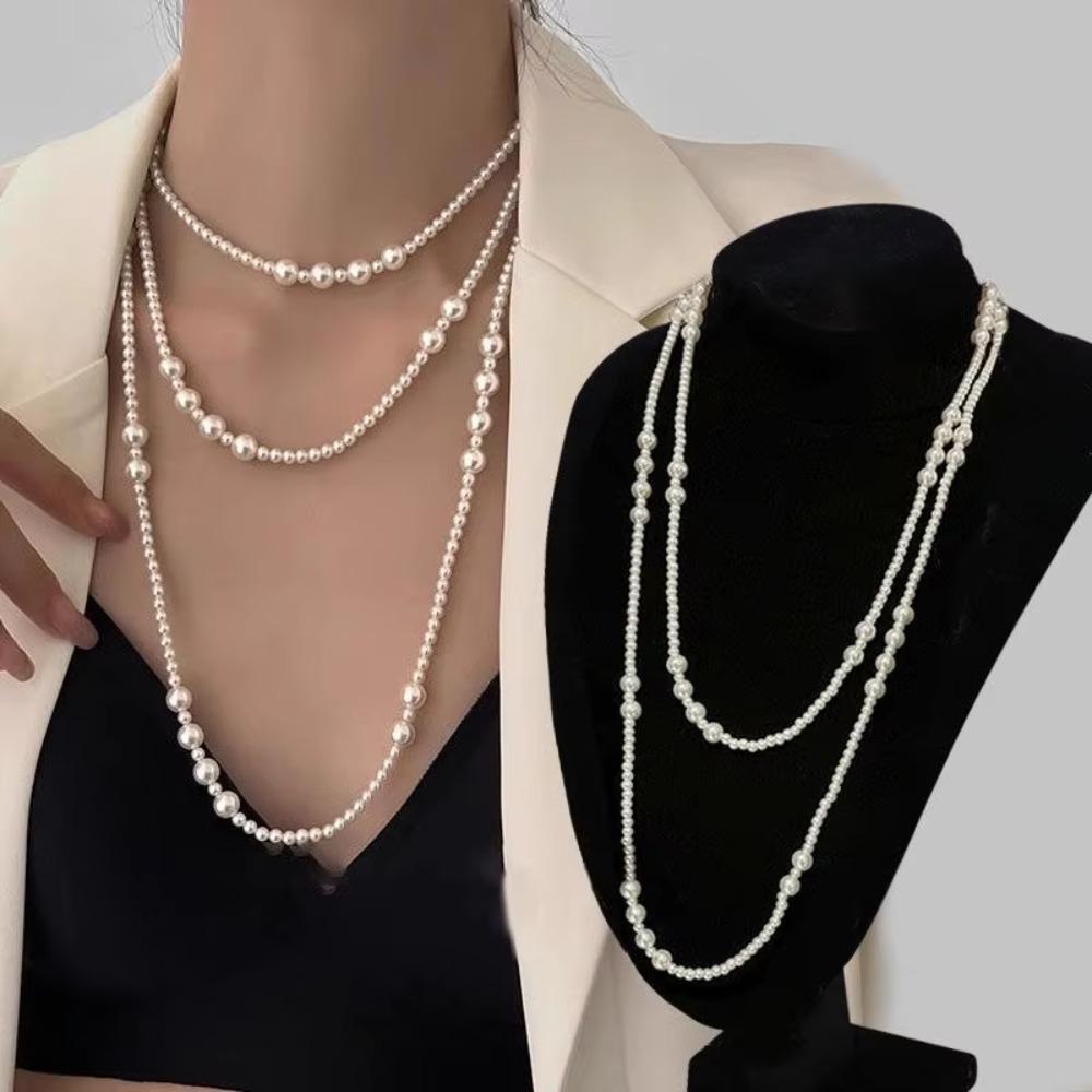 Simulated Pearl Long Necklace Multi-layered Sweater Chain Women's Necklace Jewelry Accessories
