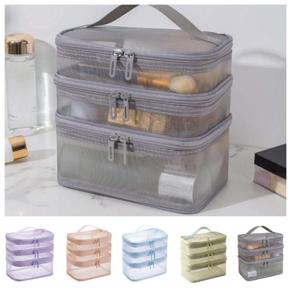 1/2/3 Layers Cosmetic Storage Bag Zipper Toiletries Organizer Handbag Mesh Cosmetic Bags Outdoor