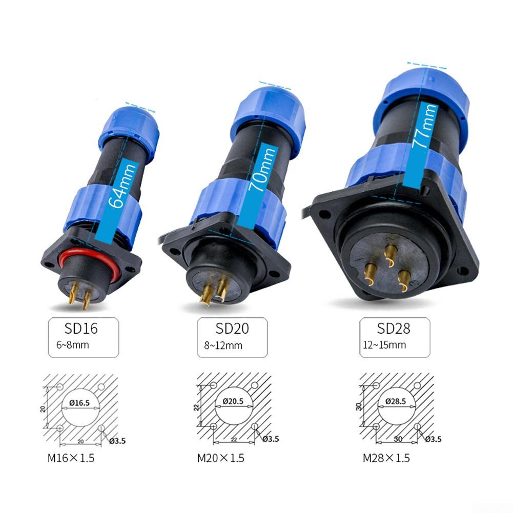 SP16 Square-Panel Mount IP68 Water-Proof Plug/+Socket Circular-Connector 2-9pin