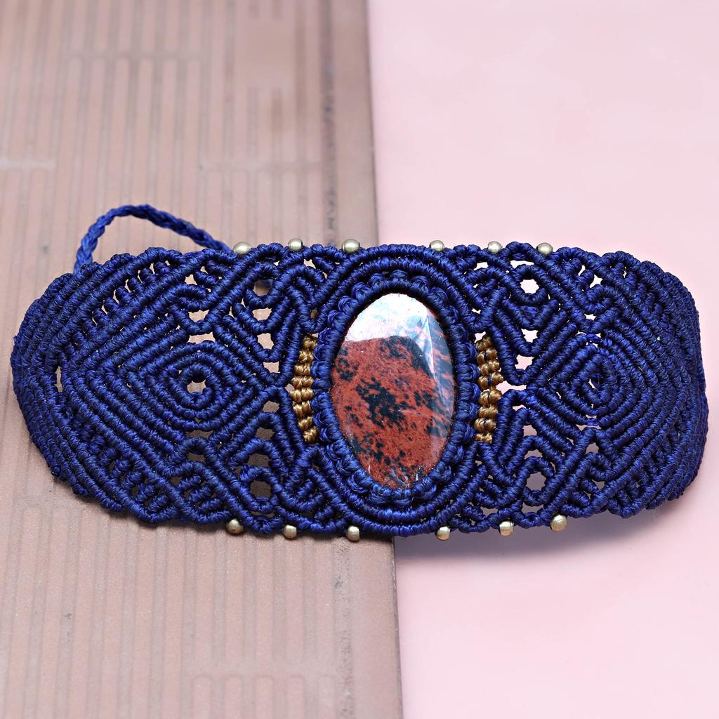 Браслет макраме красное дерево обсидиан ювелирные изделия нить 7-9'' регулируемый мода