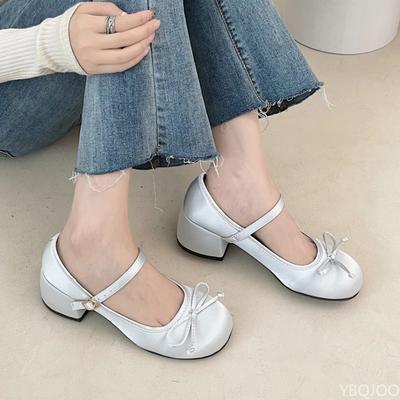Весна Осень Женская Новая Обувь Мэри Джейн Обувь на Грубом Каблуке Элегантная Модная Обувь с Бантом Легкие Универсальные Женские Туфли-Лодочки Mujer