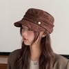 New British Hat Women's Suede Pleated Equestrian Hat Retro Old Flat Top Newsboy Hat Literary Painter Hat Trendy