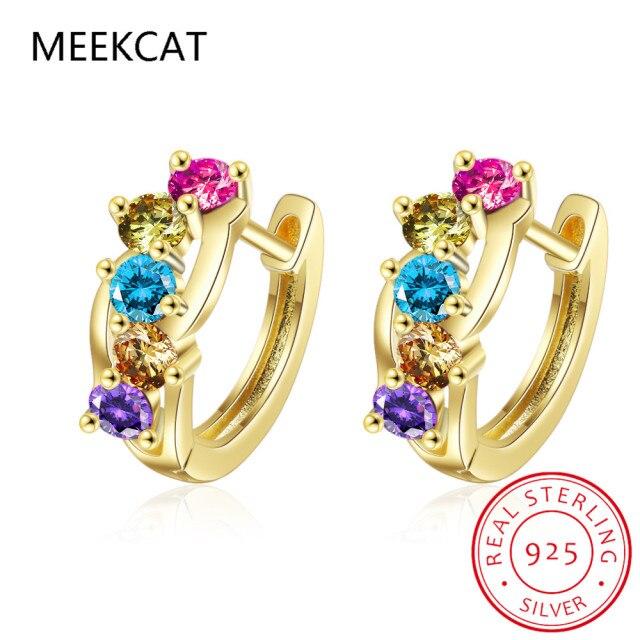 Real 925 Sterling Silver Simple Circle Rainbow Color Zirconia Hoop Earrings For Women Elegant Trendy Fine Jewelry Brincos