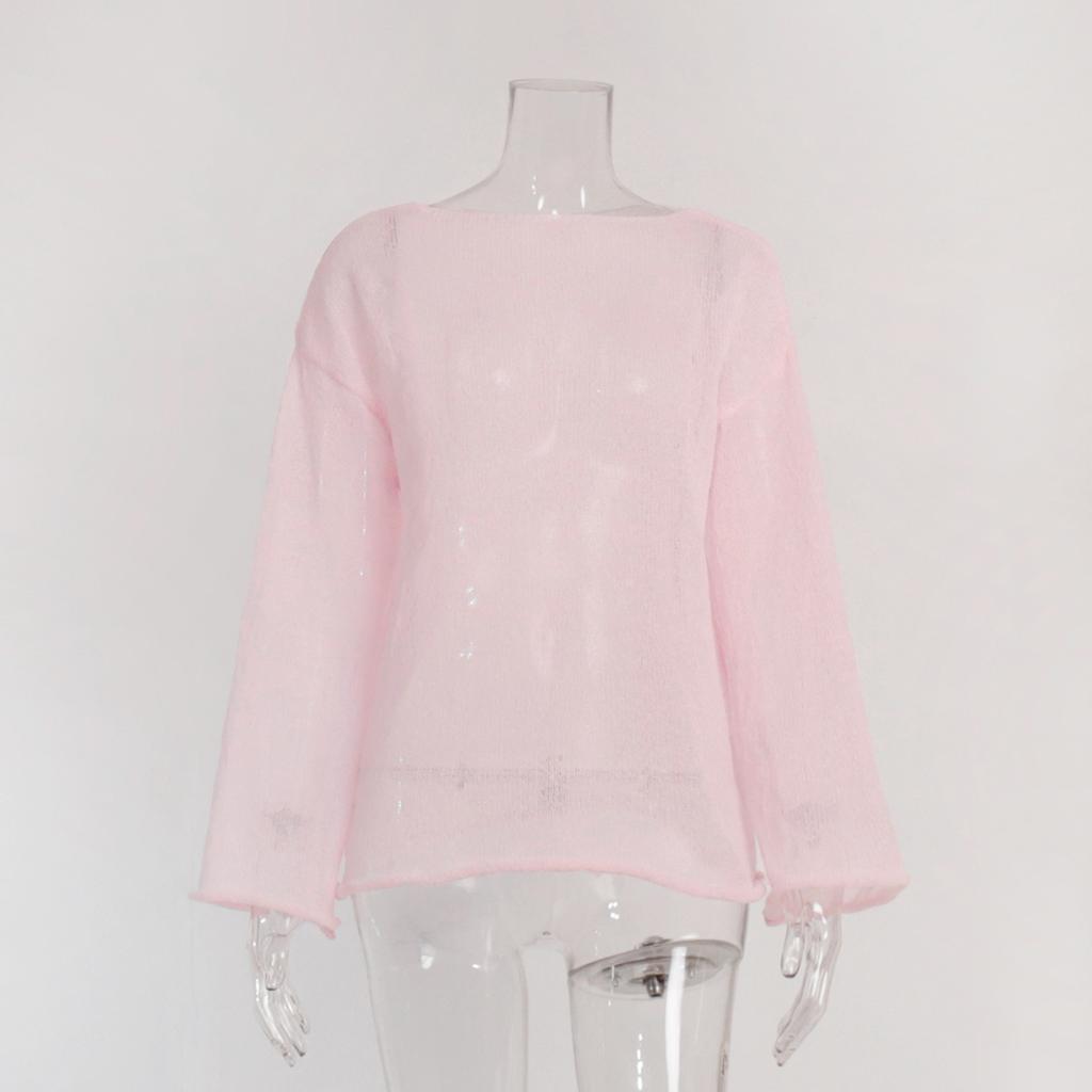 Летние женские вязаные свитера, женский сетчатый тонкий пуловер, прозрачные свободные топы с длинными рукавами, рубашка с солнцезащитным кремом