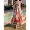 Women's Summer Floral Halter Tie High Waist Holiday Long Dresses