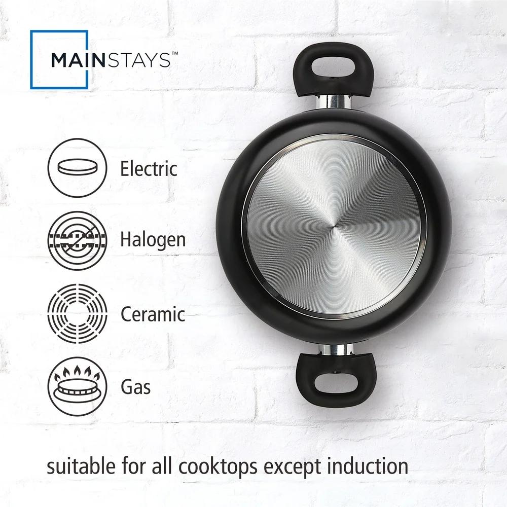 Алюминиевая кастрюля-жаровня с антипригарным покрытием 5QT со стеклянной крышкой, можно мыть в посудомоечной машине, легко чистить, клепаная ручка, закаленное стекло, подходит для всех типов плит