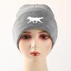 White Wolf Dog Print Knitted Cap Beanie, Animal Man Cap Lightweight Elastic Casual Bobble Hat Knit Hat Beanie