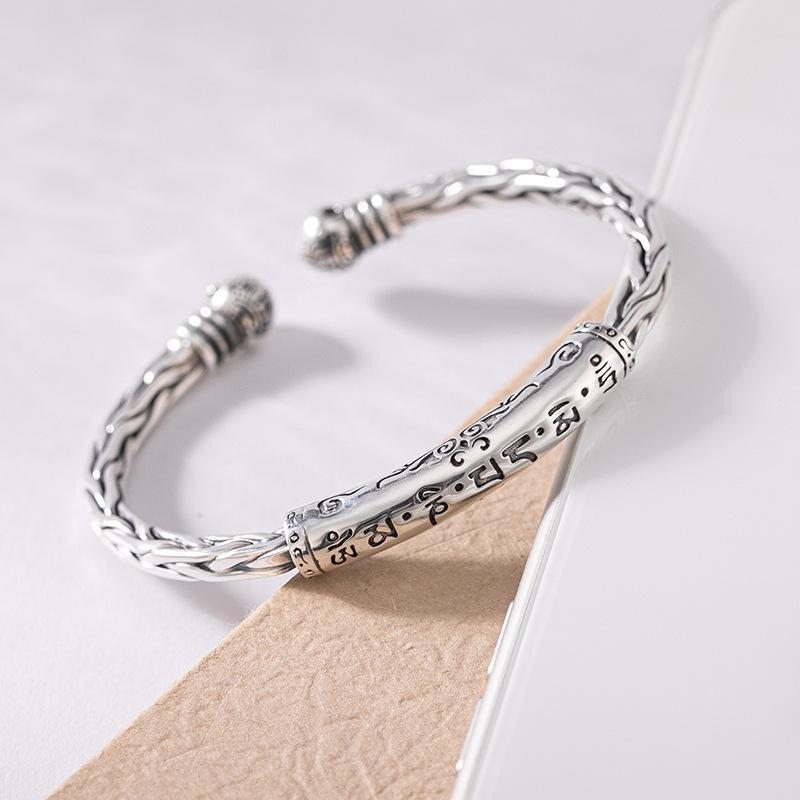 XIYANIKE Men Thai Silver Twisted Woven Opening Bracelets Bangle Neutral Retro Original Handmade Exquisite Jewelry Unique Gift
