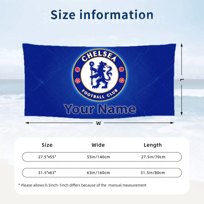 Custom Text Beach Towel, Soft Absorbent Swimming Multi-use TowelChelsea FC