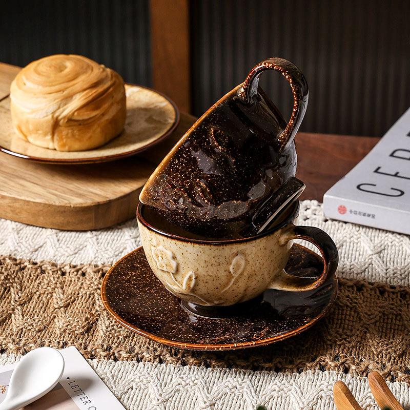 Medieval Coffee Cup Set Household Cup Ceramic Cup Afternoon Tea With Saucer Spoon Retro French Latte Latte Flower