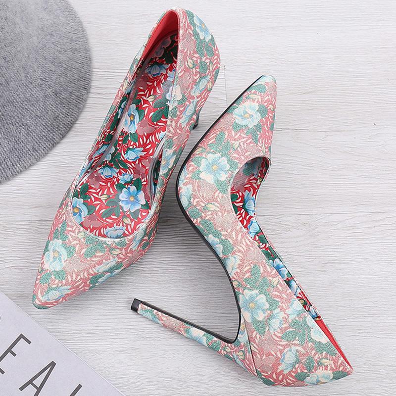 Women 2023 New Office High Heel Shoes Work Fashion Banquet Catwalk Sexy Flowers 11cm Heel WZ