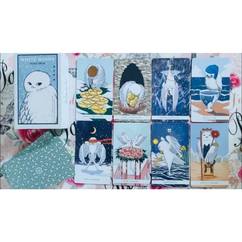 White Winny Tarot 12*7cm - Whimsical Owl Guide for Intuitive Readings & Self-Discovery with Gilded Edges Packed In Rigid Box