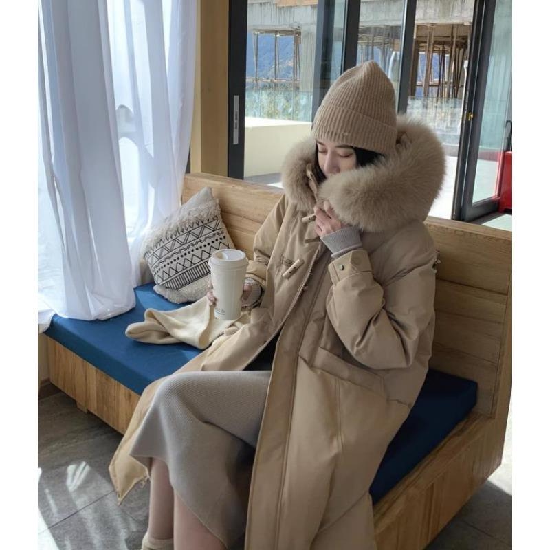Новая популярная модная корейская версия большого мехового воротника с дизайном Sense Niche Waist зимнее утолщенное хлопковое длинное пальто