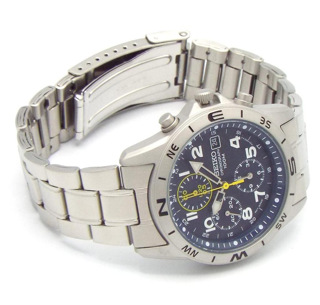 Seiko Мужские часы-хронограф с ремешком в военном стиле, синий x желтый, Оригинальный продукт SND379P