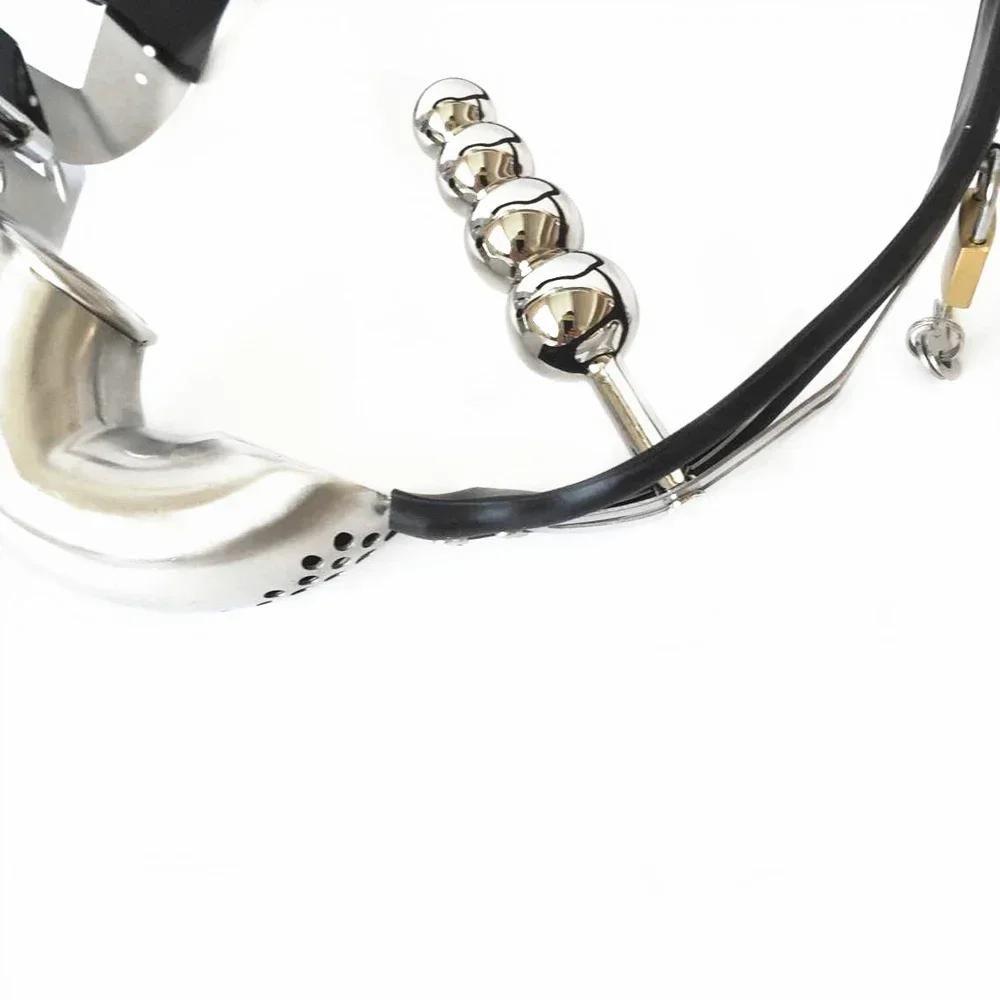 Мужской регулируемый изогнутый пояс верности из нержавеющей стали/ T-образный с анальной пробкой Полностью закрытая клетка Запирающее устройство Сдерживающее пенис Секс-игрушки