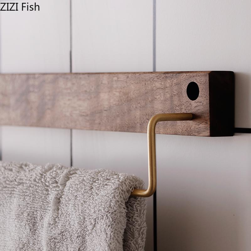 Household Brass Hook Coat Stand Bathroom Accessories Towel Rack Simple Beech Hanger Room Backdrop Walnut Wood Hanging Decoration