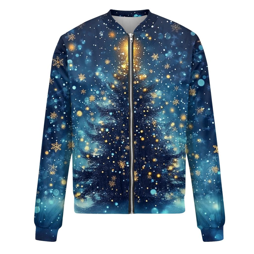 Женская легкая короткая куртка с длинными рукавами на молнии с принтом, повседневная стеганая куртка с карманами, рождественская