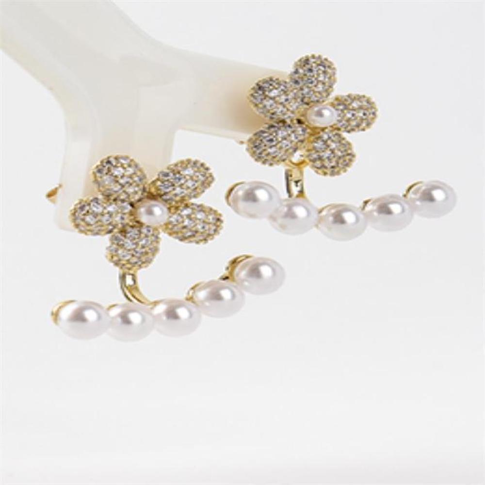 Women's Silver Pearl Cubic Floral Earrings (9939523)