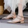 Spring New Rivet Middle Heel Shoes Women's Strap Buckle Thick Heel Sexy Willow Pointed Sandals Women's Shoes