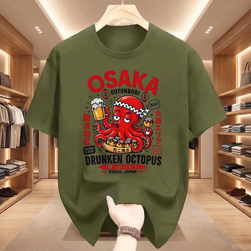 Drunken Octopus Drunk Beer Tshirt Osaka Japan Graphic Tee Funny Takoyaki T Shirt Unisex Unisex Casual Cotton Short Sleeve Tees