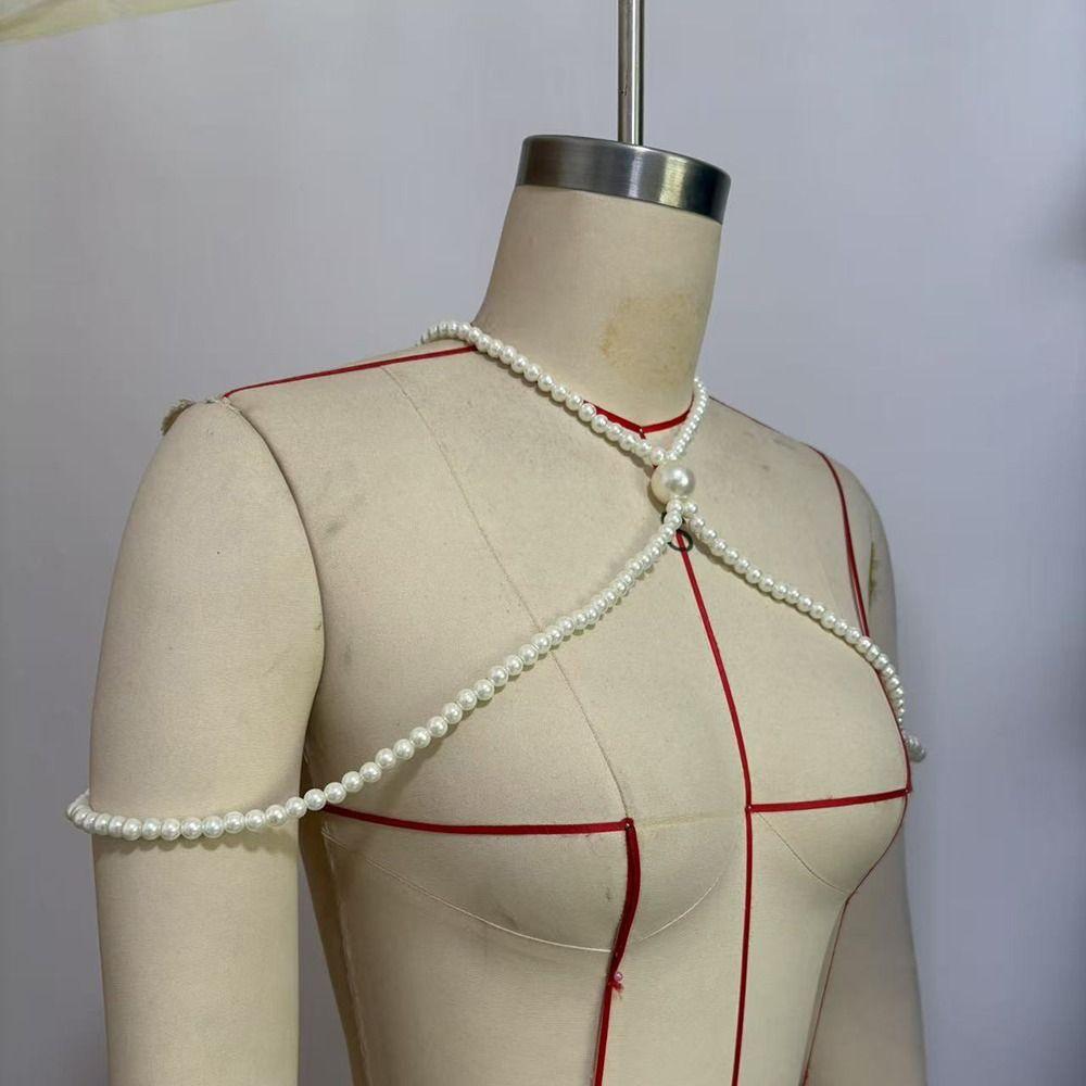 Imitation Pearls Imitation Pearl Shoulder Chain Beaded Collar Collarbone Chain Evening Dress