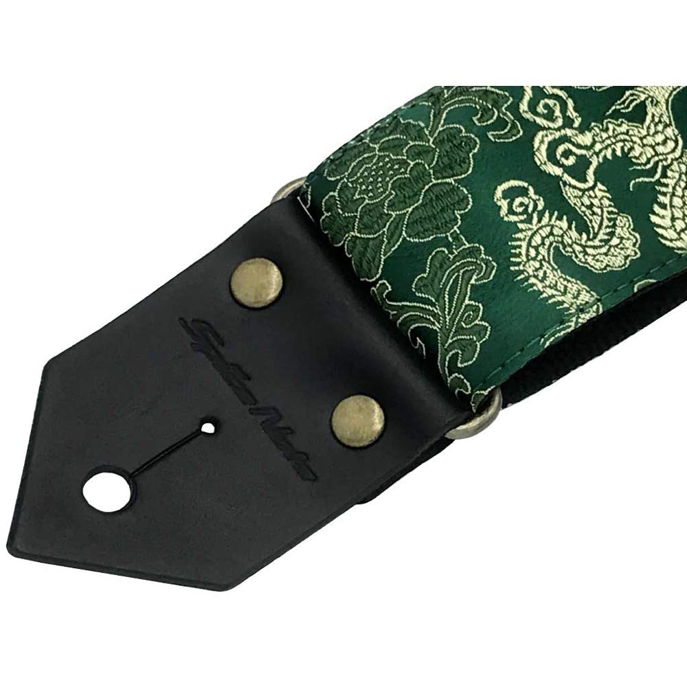 Spice Note Dragons & Flowers Jacquard Guitar Strap, Made In Japan, Green, ES-PJ50DFGRN (Total Length: 820mm-1450mm)