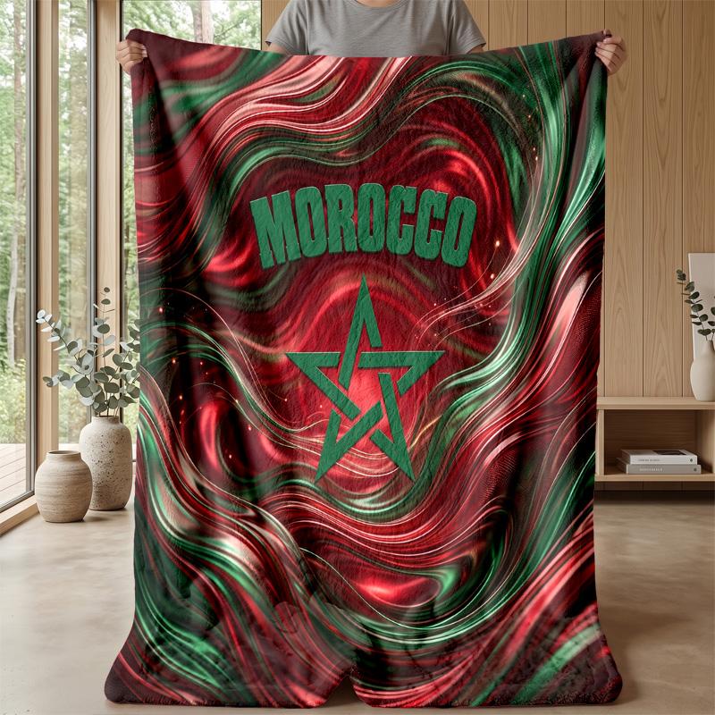 Morocco Football Printed Flannel Blanket Skin Friendly Warm Decorative Throw for Indoor Couch Bed Daily Use