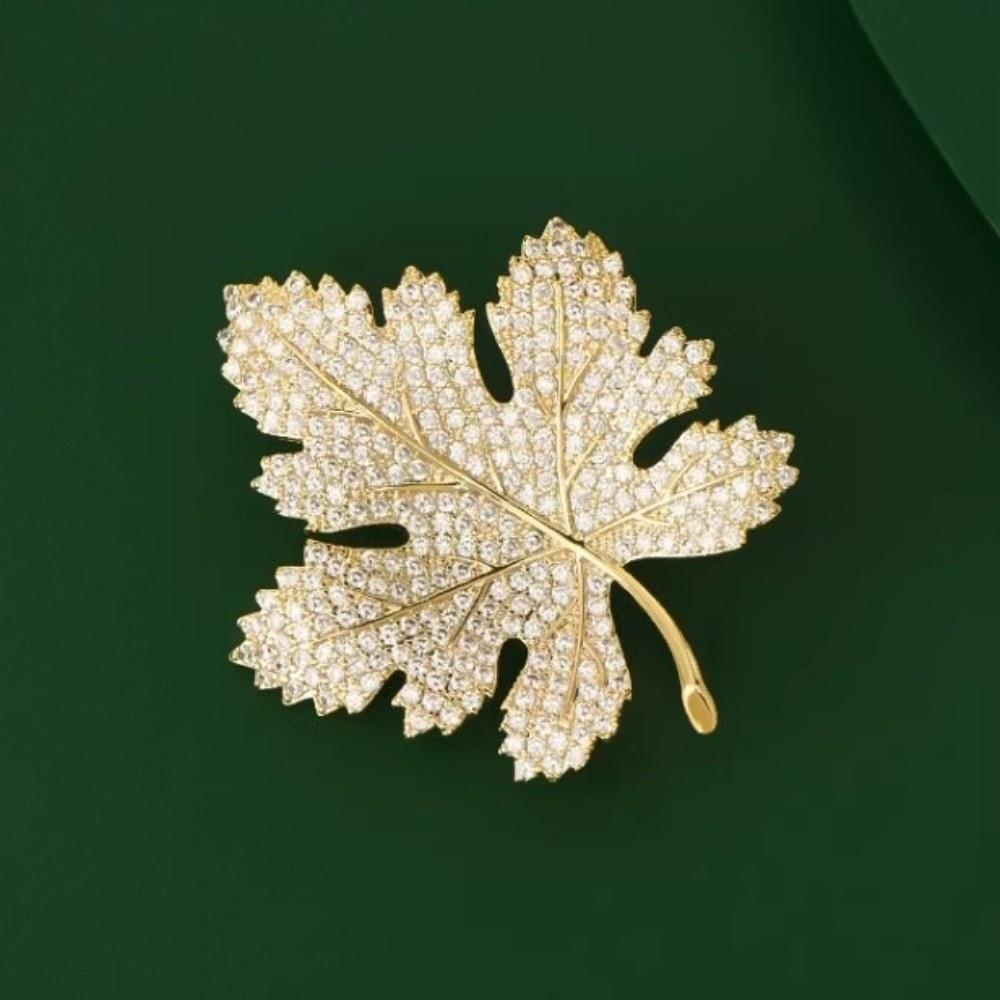 Trendy Jewelry Rhinestone Maple Leaf Brooch Vintage Maple Leaf Pin  Party Accessories