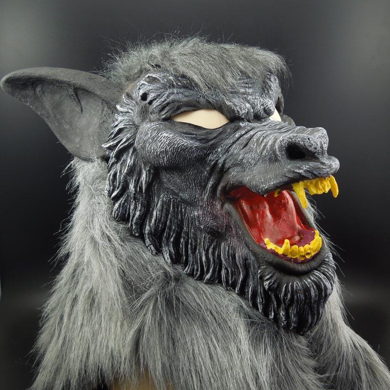 Halloween mask, scary devil costume, masquerade prop, complete set, wolf head mask with teeth, large wolf head