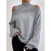 Off-the-shoulder Sweater Pullover for Autumn and Winter, New Loose Semi-high Neck Lantern Sleeve Knitted Sweater for Women