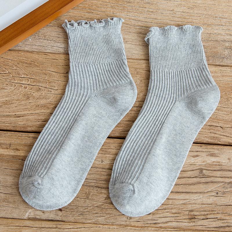 Solid Color Thin Harajuku Socks Spring Happy Women's Socks Cotton Colorful Kawaii Girls Fun Frill Riding Socks