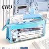 Fresh Color Stationery Bag Transparent Mesh Pencil Case for Middle School Students Large Pouch Capacity Multilayer Storage with Compartments