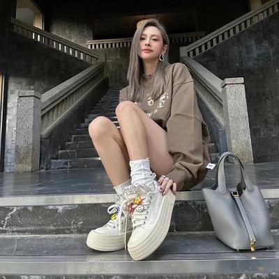 Звездная обувь весна и осень новые повседневные кеды на платформе маффин, парусиновая обувь, маленькие белые туфли, женская воздухопроницаемость