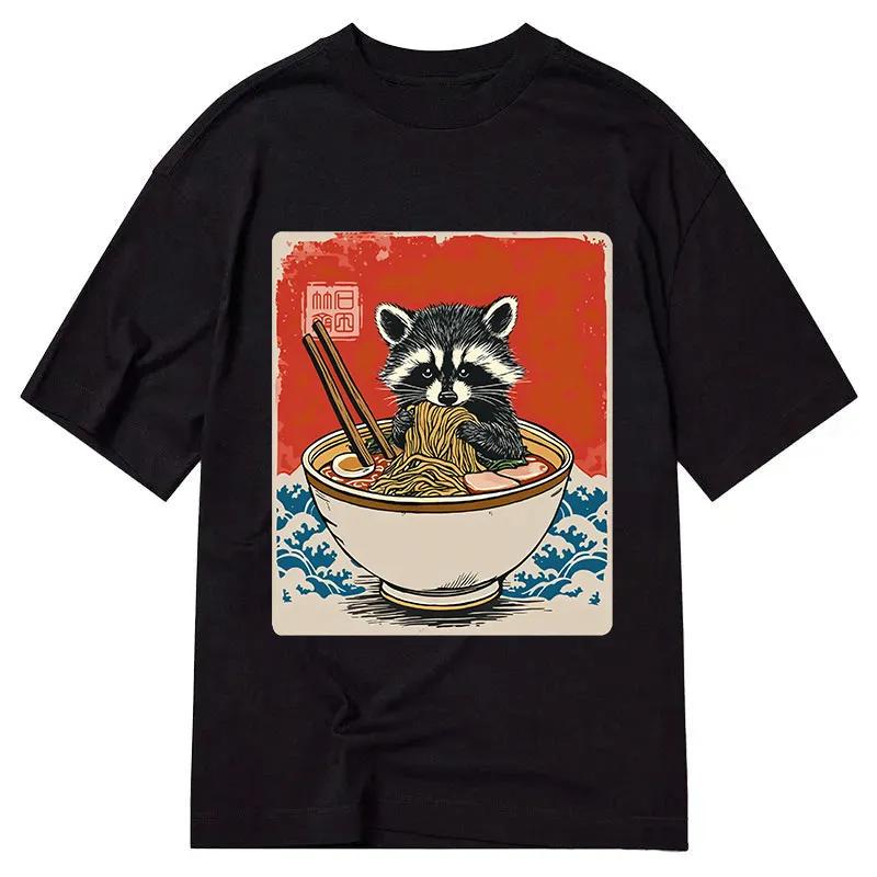 Raccoon Eating Raunisex Japanese Art Tshirt Unisex Unisex Cute Ukiyoe Style Print Oversized Casual Streetwear Short Sleeve Tee Tops