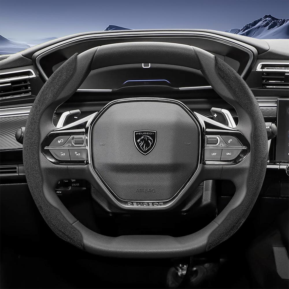 vcxja9 Suitable for Peugeot Sports Suede Steering Wheel Cover with Split Snap-On Anti-Slip Design for Models Such as 208 E-208, 2008 E-2008, 3008