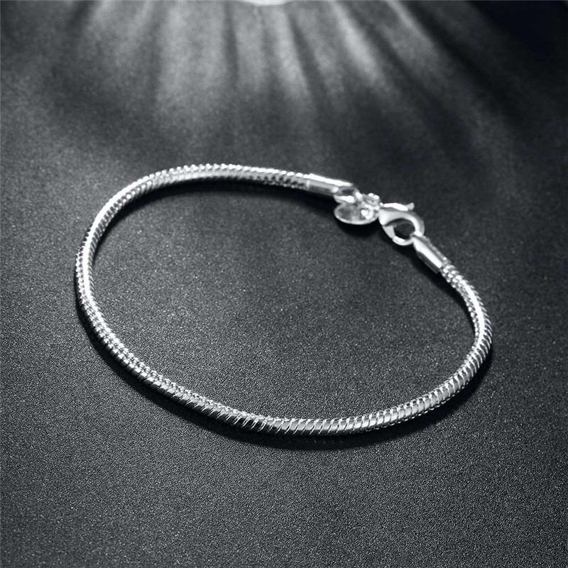 925 Silver 3MM Snake Chain Bracelet For Women Men Unisex Simple Charm Jewelry Gift Wedding Party Fashion