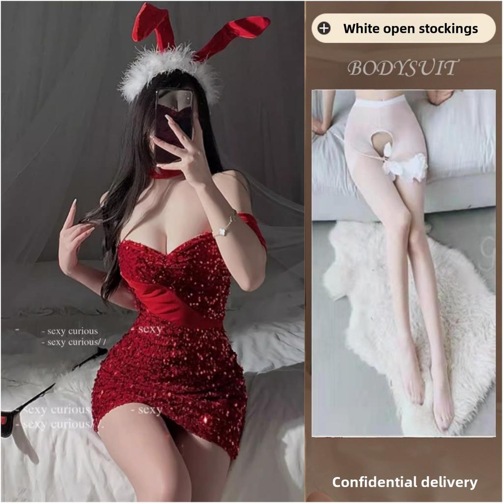 Sexy Christmas Lingerie Seduction Robe Uniform Suit Pajamas Sex Passion Winter Bunny